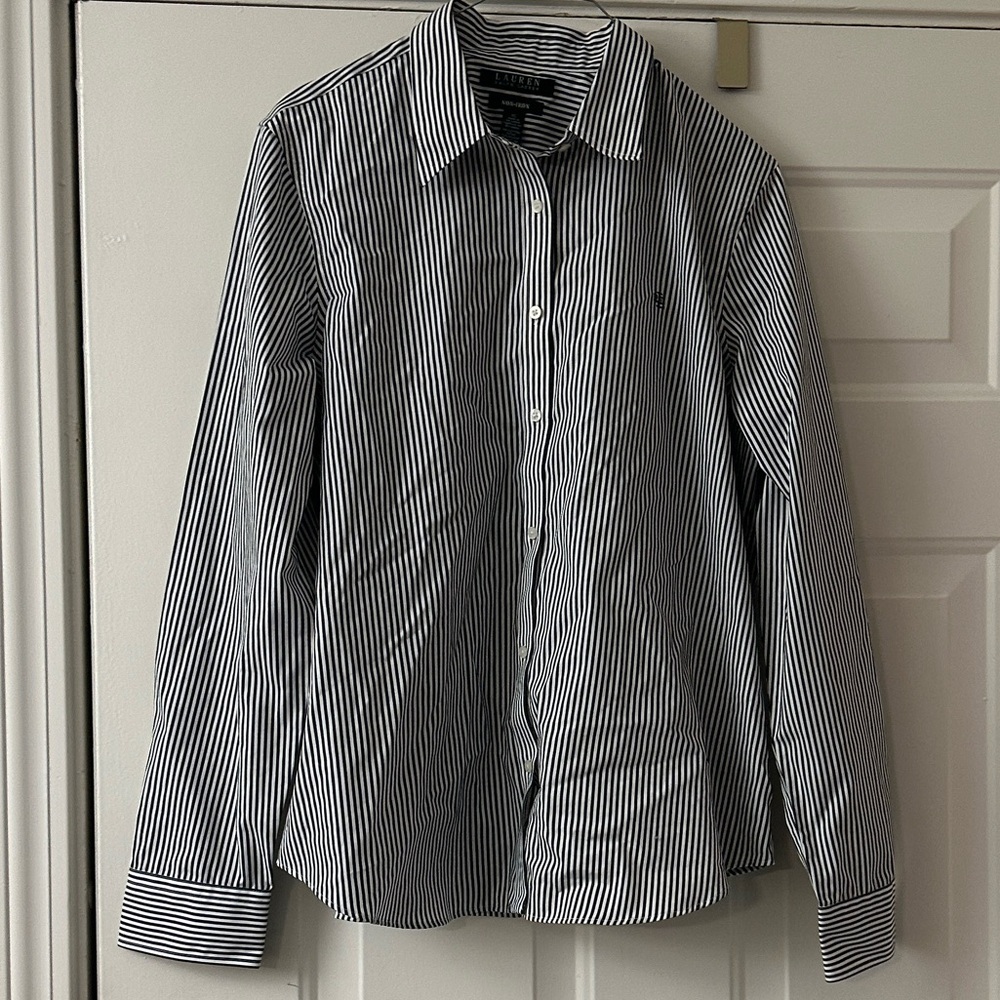 Ralph Lauren Button Navy/White Stripe Long Sleeve Size XL Like New
